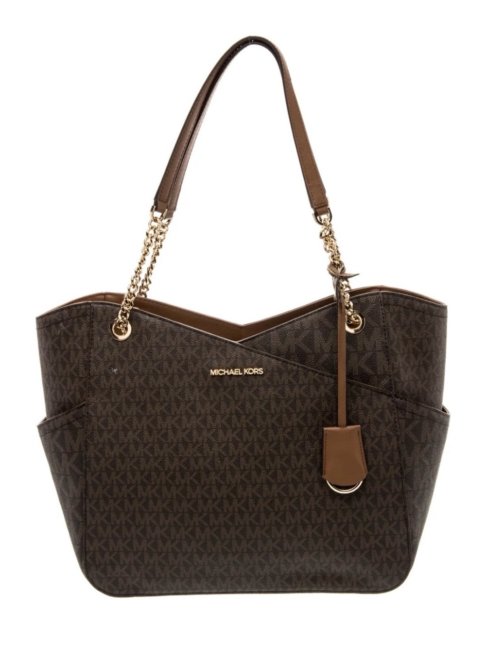Michael Kors Dark Brown MK Logo Chain-Handle Tote